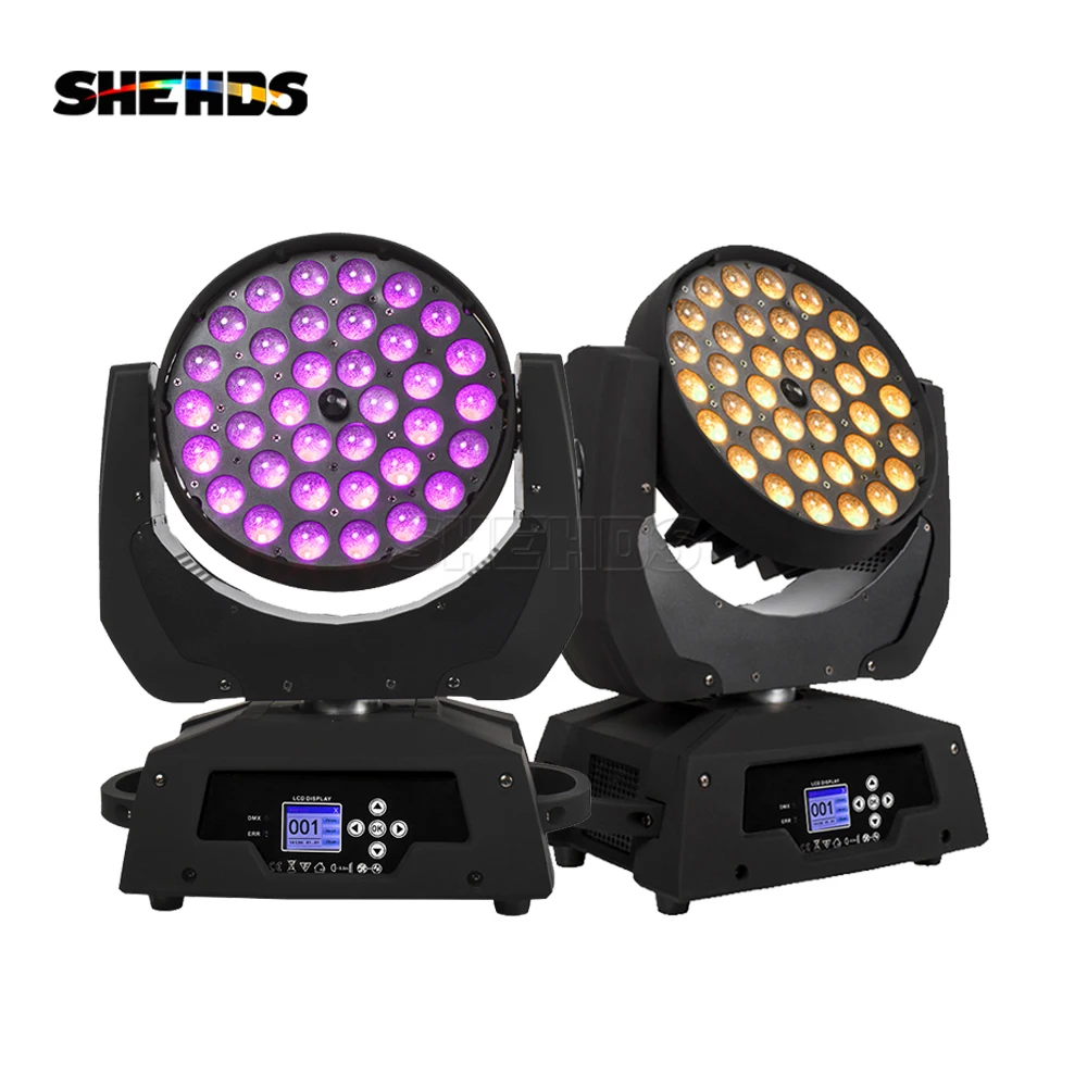 SHEHDS 2PCS 36x18W LED Moving Head Key Button Version RGBWA+UV 6in1 Zoom Wash Stage Light For DJ Disco Wedding Band Party DMX
