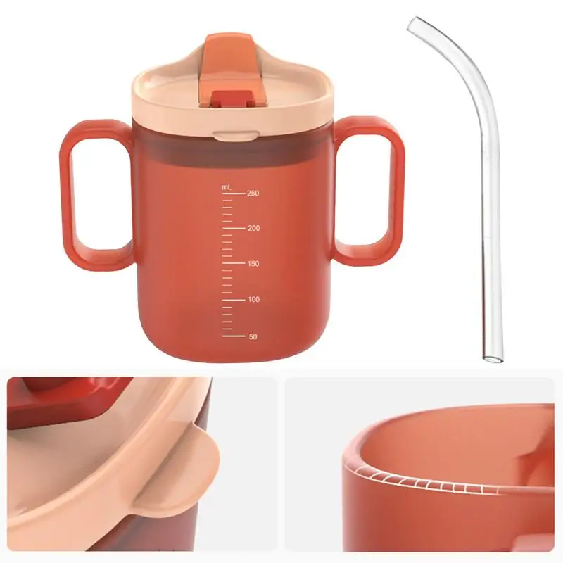 300ml Feeding Cup Elderly Water Cup Cup Water Bottle  Drinking With Lid And Straw For Patients Unspillable Cup With Handles