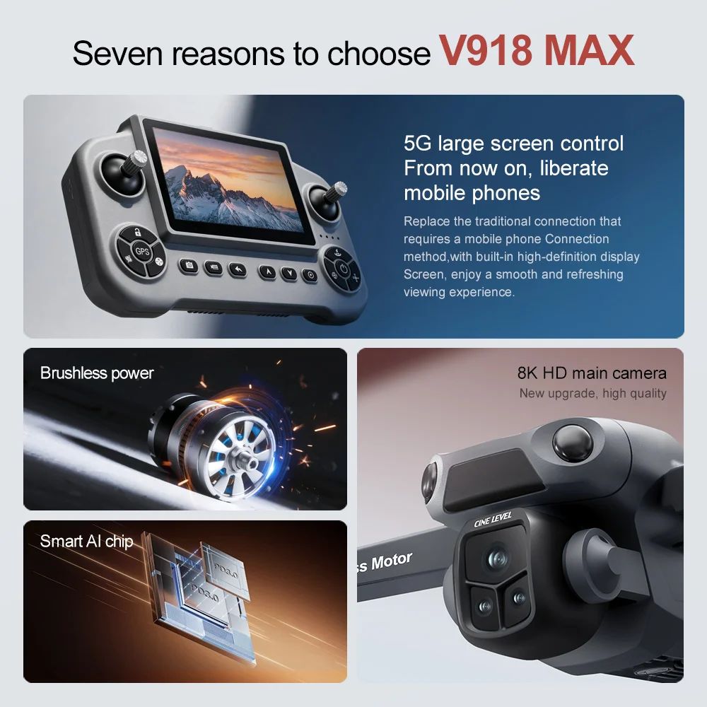 Image 7: Drone GPS Lenovo V918 MAX 360 °   Drone RC Quadricoptère Professionnel 8K HD avec Évitement d'Obstacles par Laser, Caméra WIFI et Moteur Brushless – Cadeau Idéal