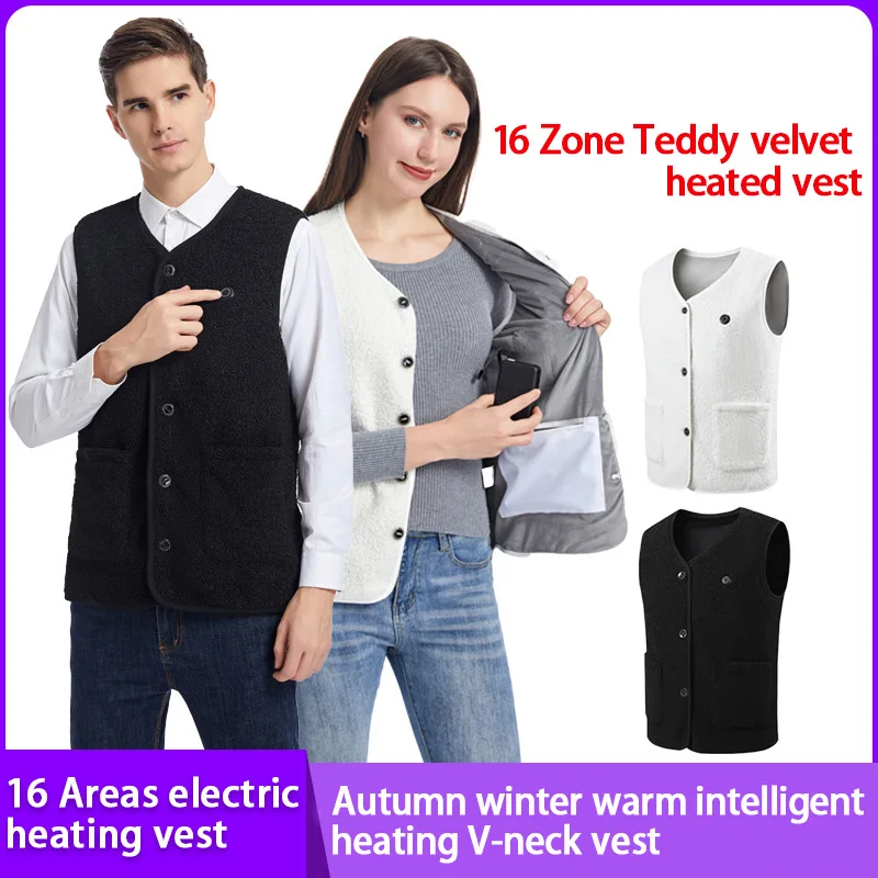 16Areas Electric Heated Vest for Man Women Intelligent Constant Temperature Heating Clothes V-Neck USB Powered Winter Warm Vest