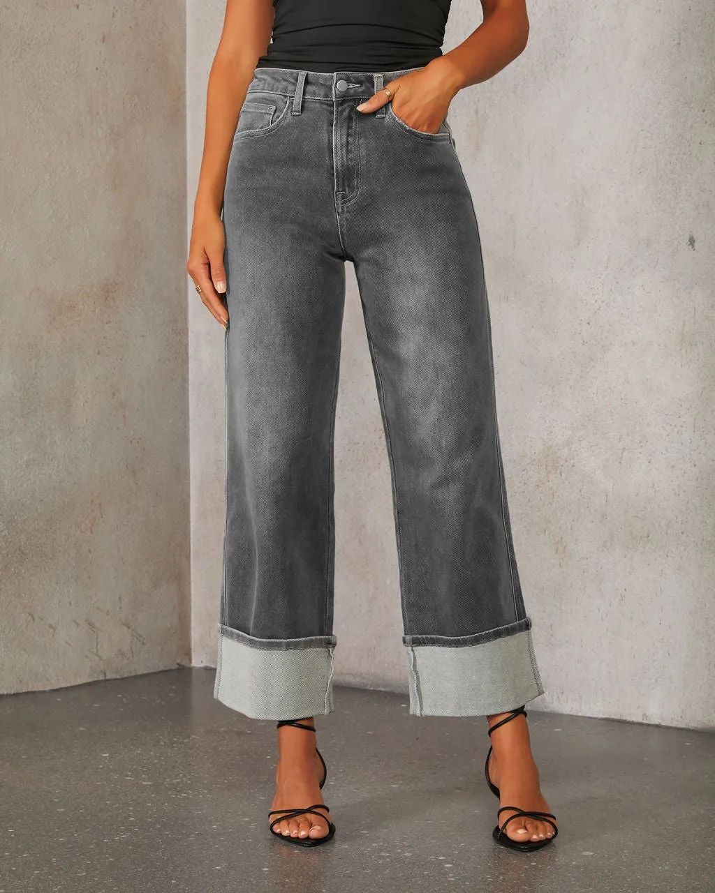 2026 New Women Baggy Jeans Retro High Waist Wide Leg Denim Pants Stretchy Cuffed Hem Straight Boyfriend Jeans With Pockets