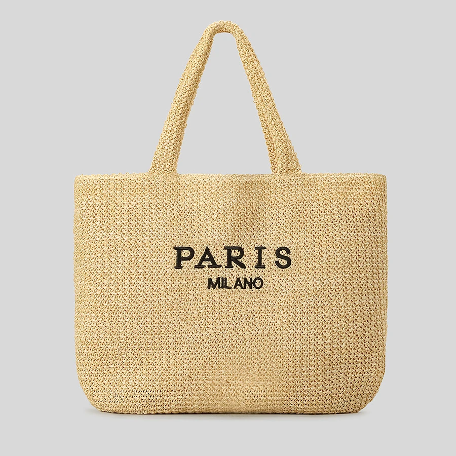 Saco De Palha Tecido Boêmio Para Mulheres, Tote Bordado Artesanal, Bolsas De Ombro Para Mulheres, Bolsas De Designer, Verão, Rattan, Bolsa De Praia Para Viagem