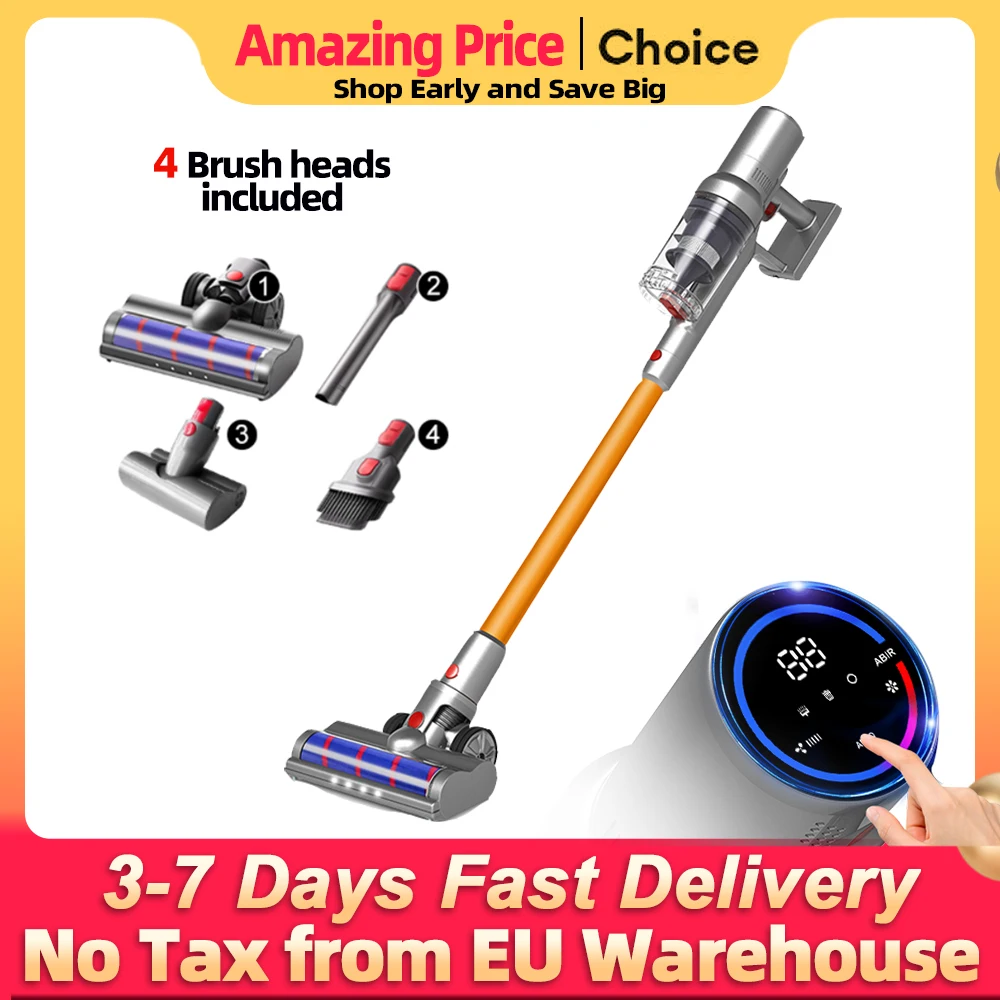 مكنسة كهربائية محمولة باليد ABIR VC205، 27000PA، شاشة تعمل باللمس، مستشعر الغبار الذكي، التحكم التلقائي في السرعة لتنظيف سجادة السرير المنزلية