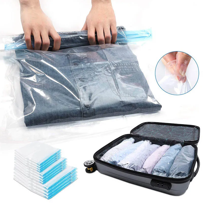 

Travel Roll-Up Compression Bags Reusable Vacuum Storage Organizers Bag Save Space Roll-Up Compression For backpack Luggage