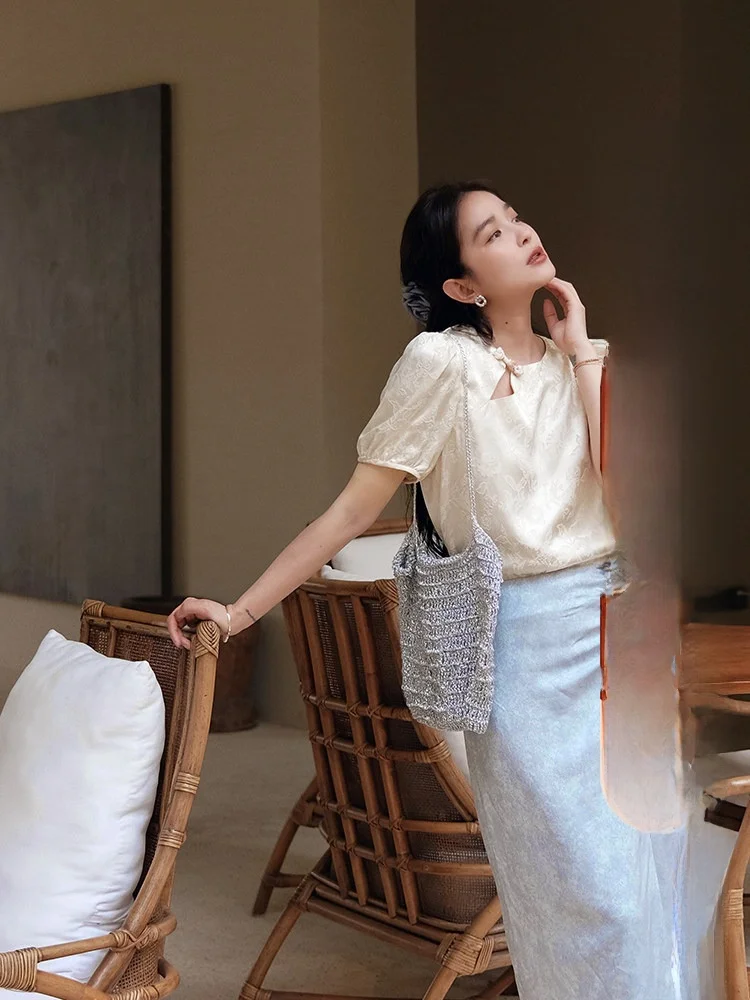 

Elwing Original Heavyweight Acetate Embroidered f Skirt Women's Summer New Chinese National Sle Design Sense Dstring ...