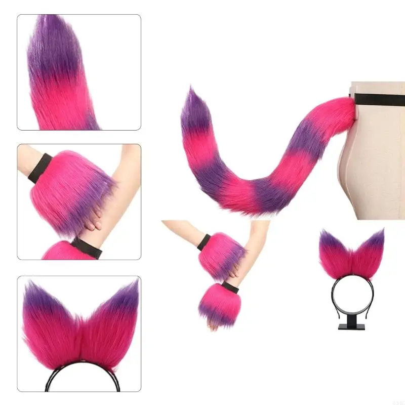 634C Animal Tail Kostüm mit Stirnband -Handgelenk Manschetten für Halloween -Accessoires für Frauen