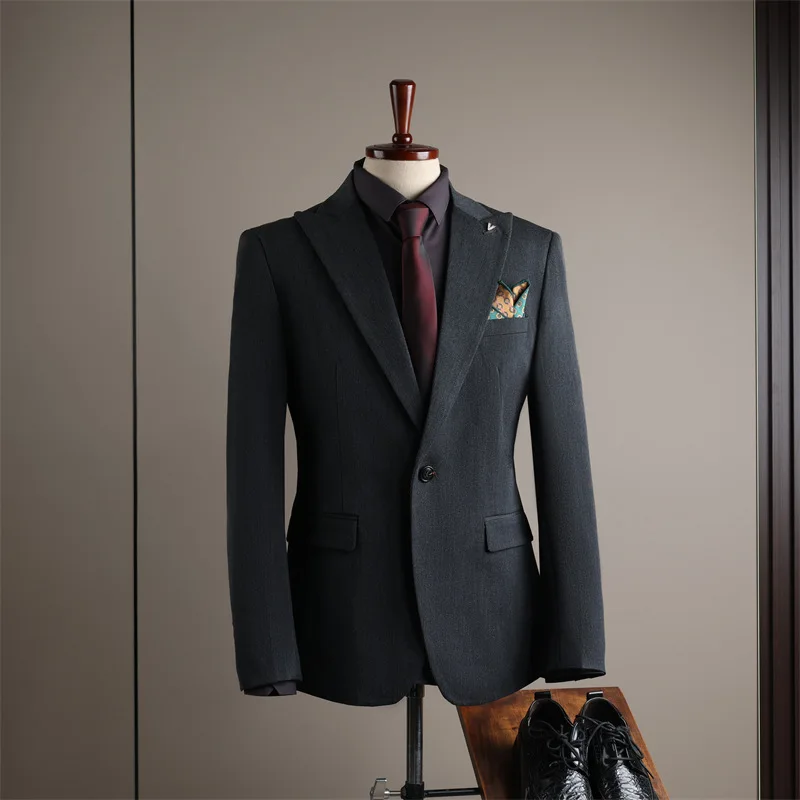 

KIDWHXR Spring Man Blazer Fashion Turn Down Collar Wedding Male Outerwear Long Sleeve Slim Versatile Business Men Suit Coat