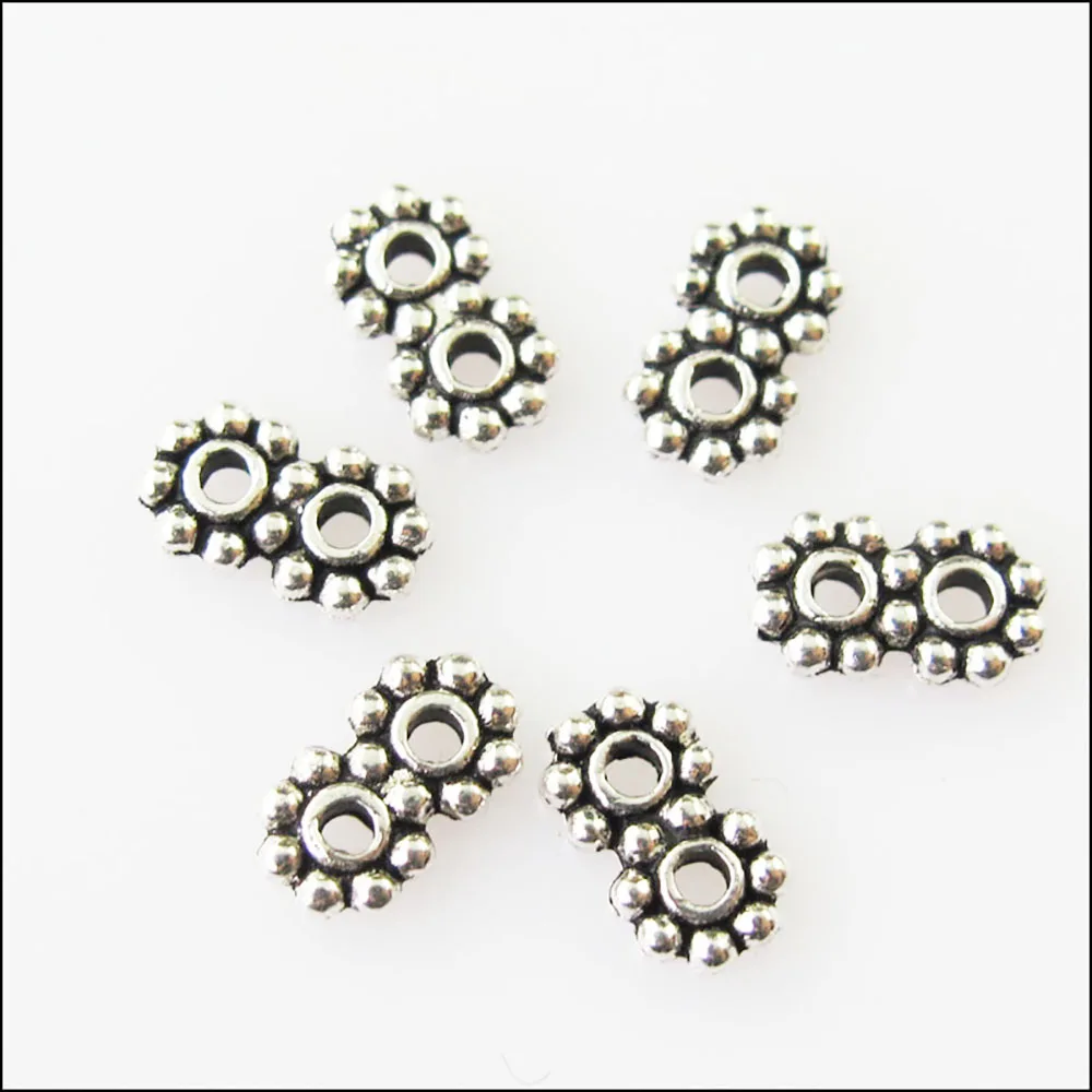 200Pcs Antiqued Silver Color 2Holes Spacer Beads Bars Charms Connectors 4x7mm