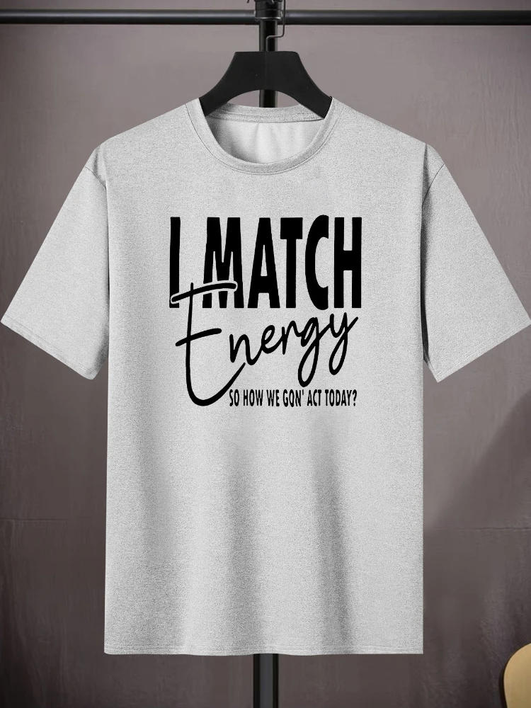 Match Print, Men's 100% cotton Round Crew Neck Short Sleeve, Simple Style Tee Fashion Regular Fit T-Shirt, Casual Comfy .
