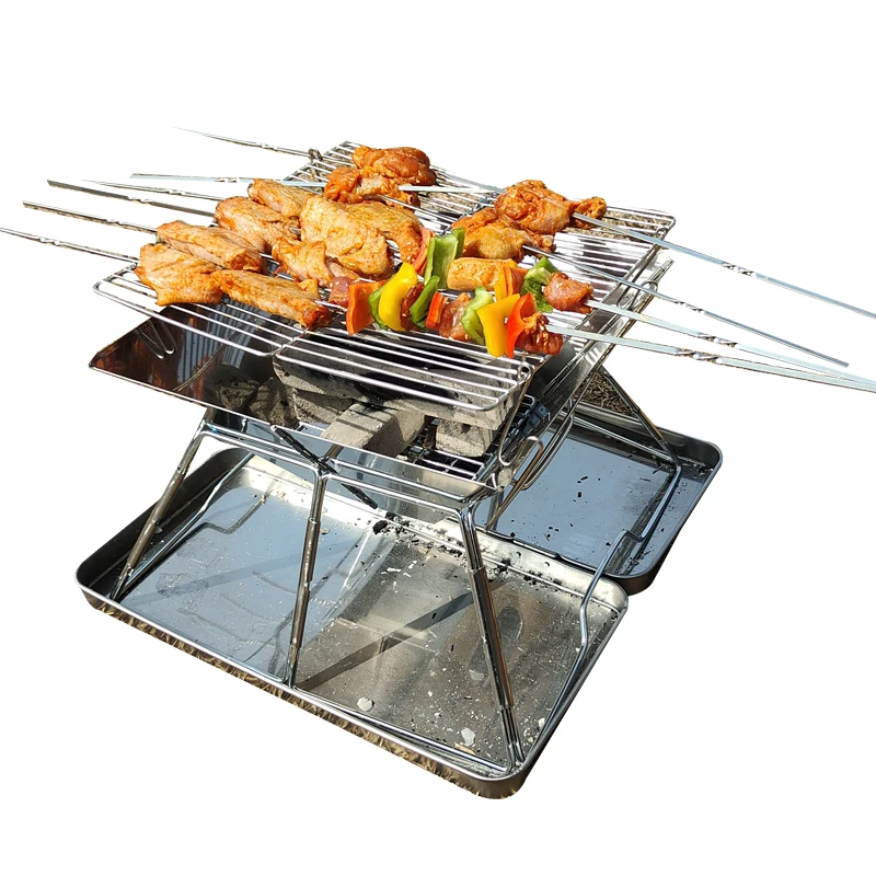 Portable Camping BBQ Grill Camping мангал 훈제바베큐그릴 Stainless Folding bbq stove Portable Folding BBQ Grill Stove Campingmoon bbq