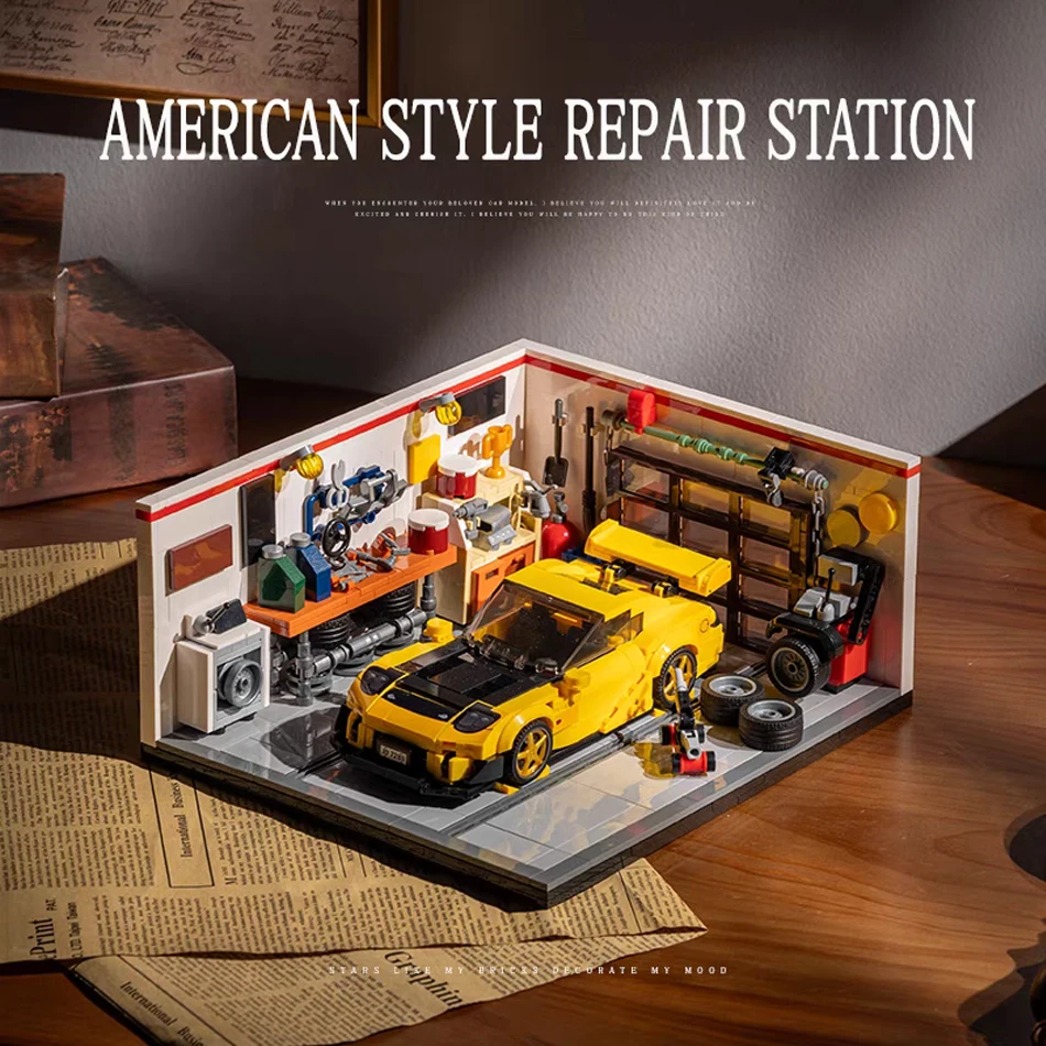 MOC City Speed Racer RX Sports Car Model Building Blocks Technical Retro Garage Architecture DIY Bricks Toy for Kids Adults Gift