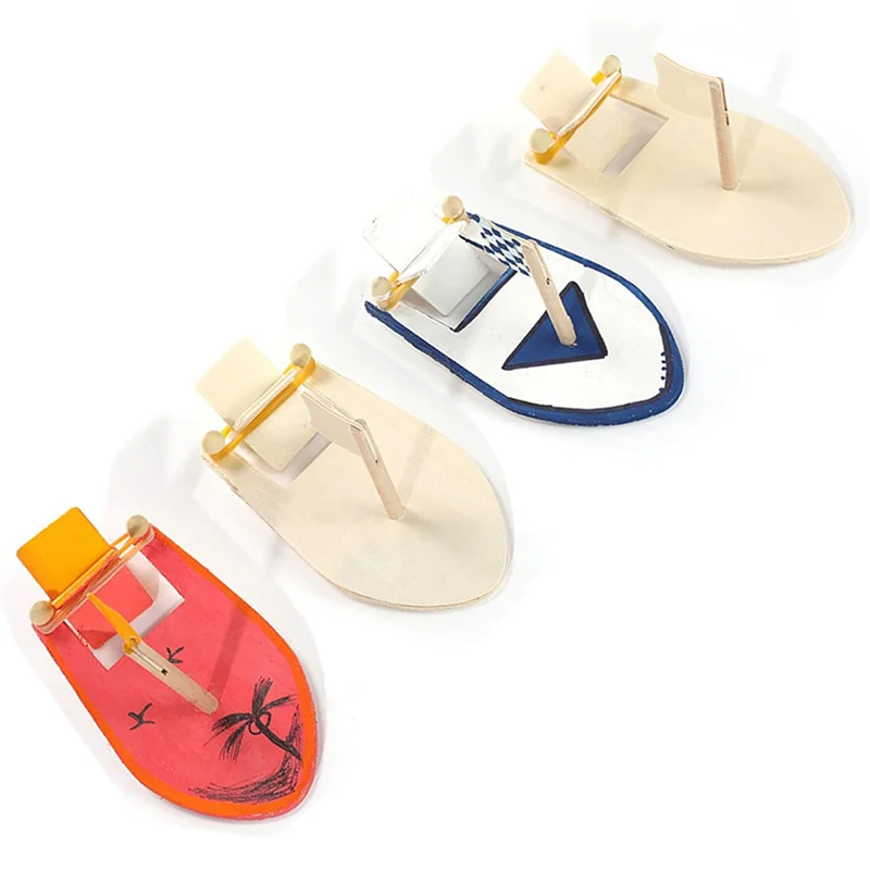 DELAM-48X DIY velero de madera banda de goma barco de paleta pintura y decorar velero de madera modelo de embrión materiales artesanales hechos a mano