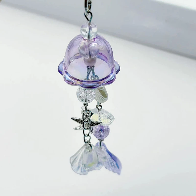 Ins Jellyfish Purple Fishtail Beads Cell Phone Chain Bag Pendant Y2K Handmade Beaded Camera Chain Cute Backpack Decoration
