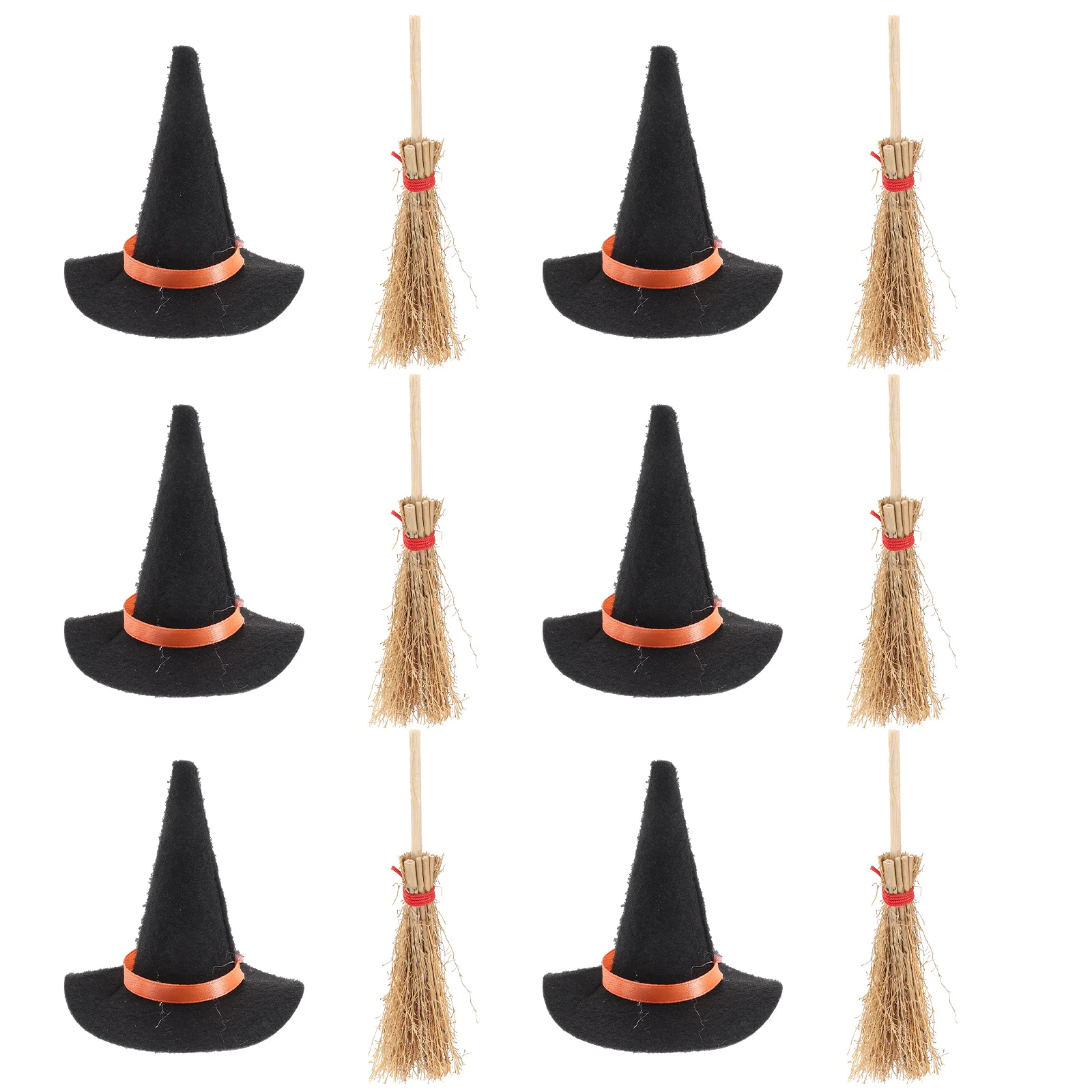 12 Pcs Mini Witch Hat Halloween Pumpkin Decorations Miniature for House Red Line Child