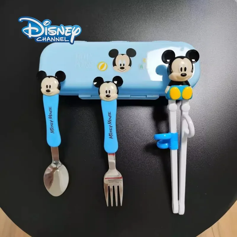 Disney Kids Training Chopsticks Cute Minnie and Mickey Baby Tableware Cartoon Anime Spoon and Fork Set
