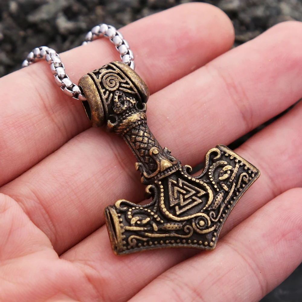 Vintage Viking Thor's Hammer Pendant Necklace For Men Stainless Steel Nordic Rune Necklace Fashion Amulet Jewelry Gift Wholesale