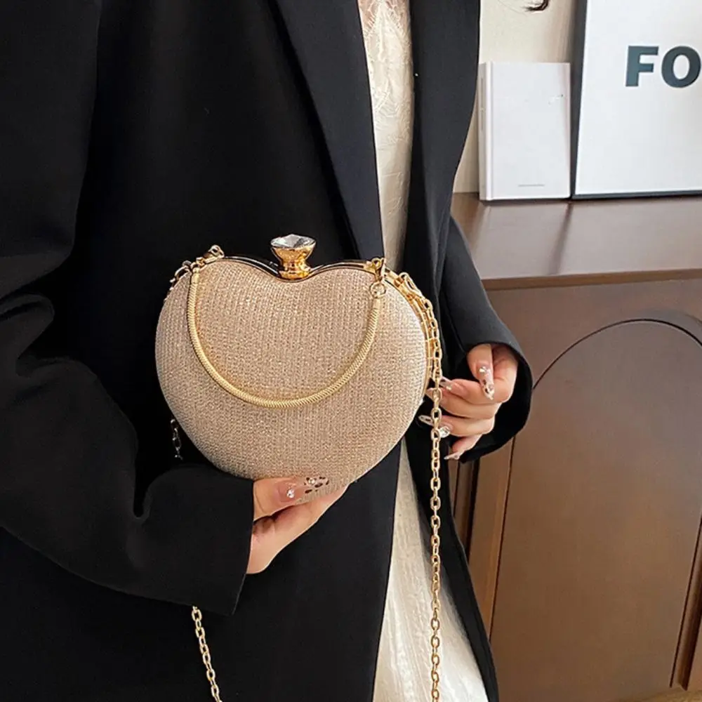 Elegant Glitter Evening Banquet Bag Heart Rhinestone Box Handbag Large Capacity Love Ladies Clutch Bag Women