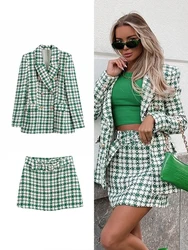 ZBZA Women's Tweed Suit Suit Pure Color Plaid Suit Fashion High Waist Half-body Skirt Autumn and Winter Women's Clothing