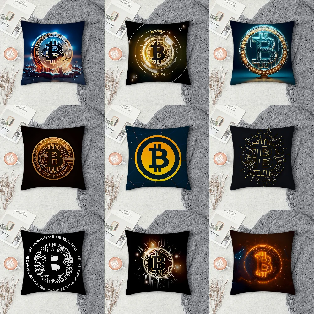 

Bitcoin Logo Typography Pillow Case Sofa Decorative Home Double-sided Printing Short Plush Cushion Cover Throw Pillow Cover Gift