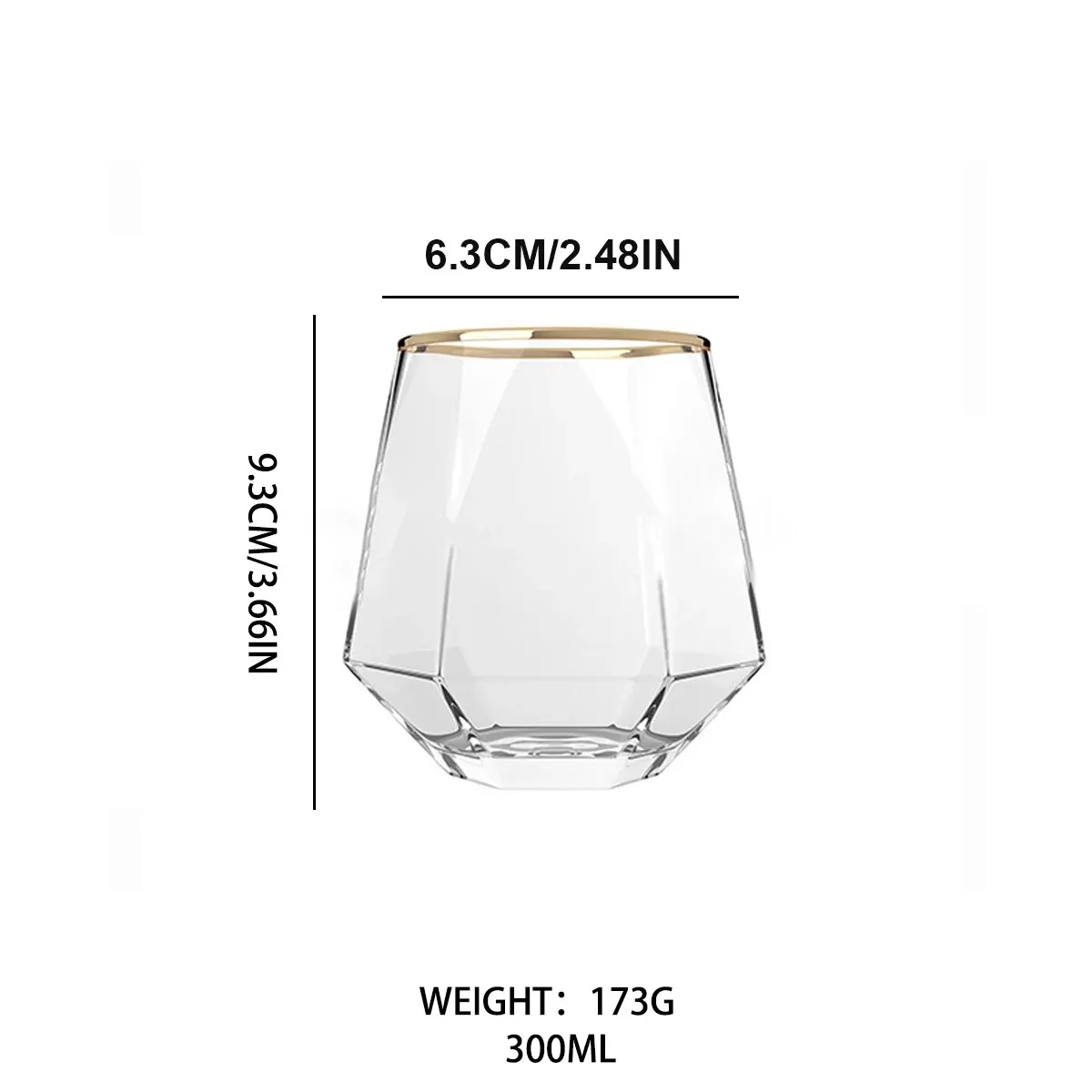 European Style Gold Edged Diamond Glass Hexagonal Crystal Glass Household Transparent Whiskey Glass Hexagonal Foreign Wine Glass