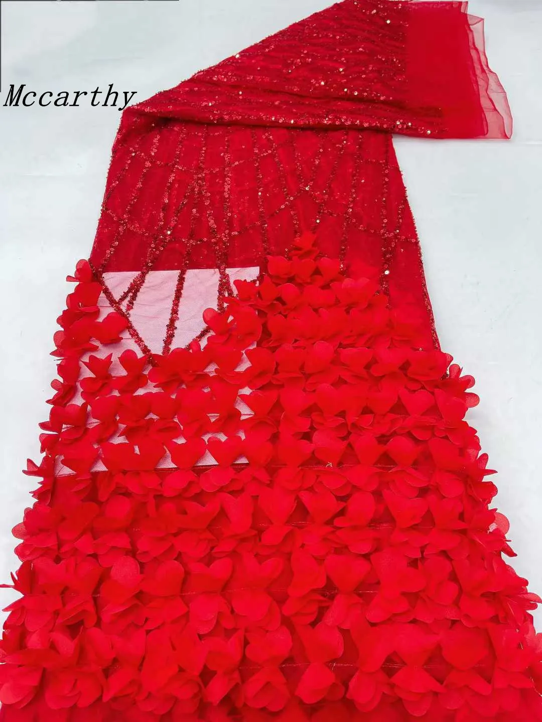 

2026 Latest 3D Flowers African Groom Lace Fabric French Tulle Lace Fabrics 5 Yards Nigerian Sequins Fabric for Party Dress