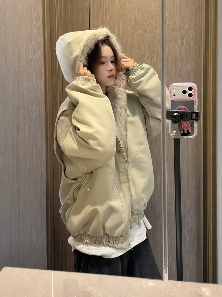 

American Sle Hooded Cotton Jaet Men's Winter Thiened Warm ort Coat with Fur Collar Youth Faion Loose Fit Cotton Pad...