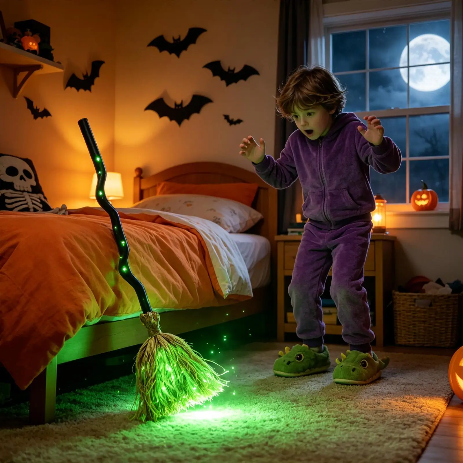 Dancing Witch Broom Moving Scene Prop With Laughter Sound Lighted Dancing Broom Fall Decor For Backyard Porch Driveway Park