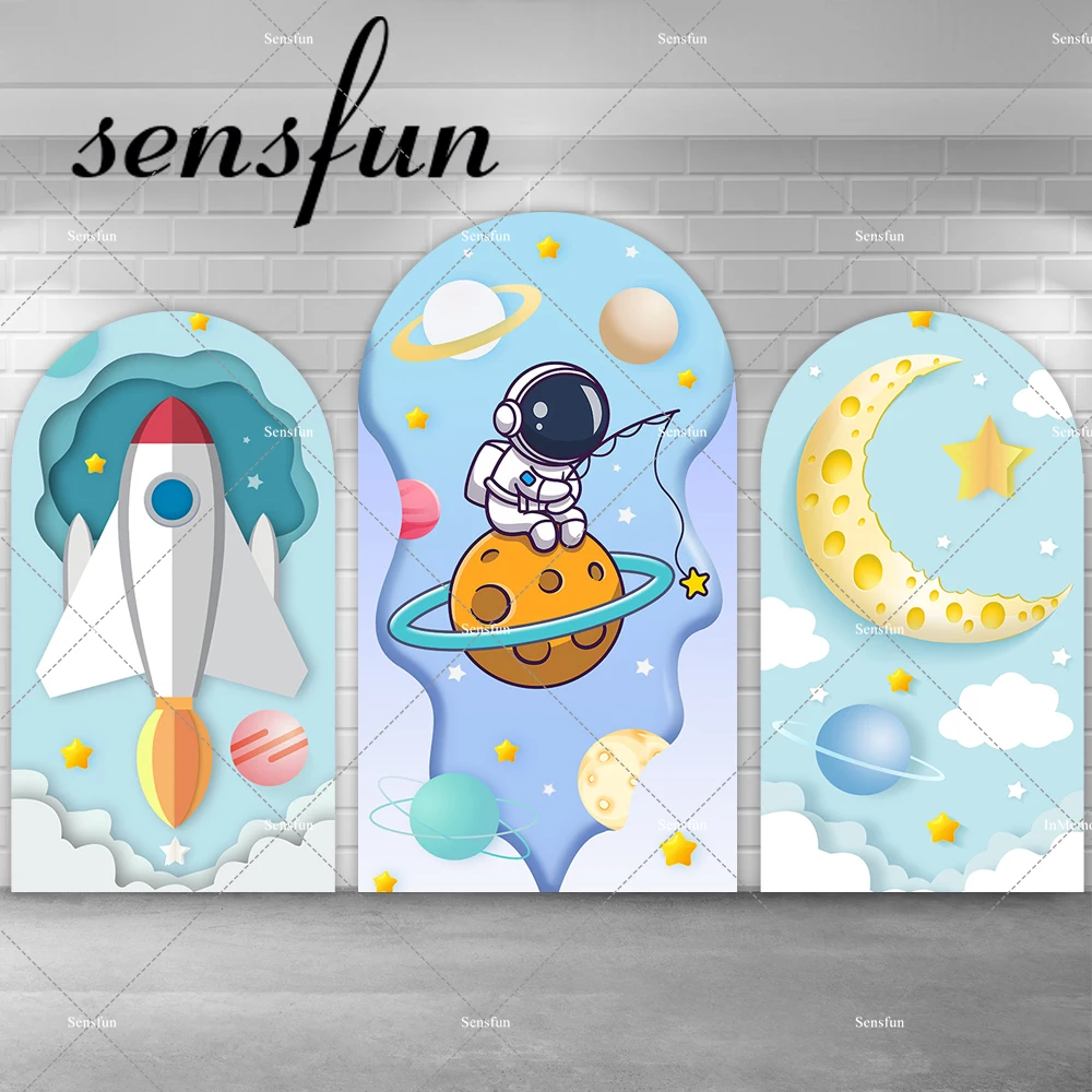 Kids Moon Outer Space Astronauts Arch Backdrop Chiara Wall Party Decor Cartoon Boys Baby Shower 1st Birthday Party Backgrounds