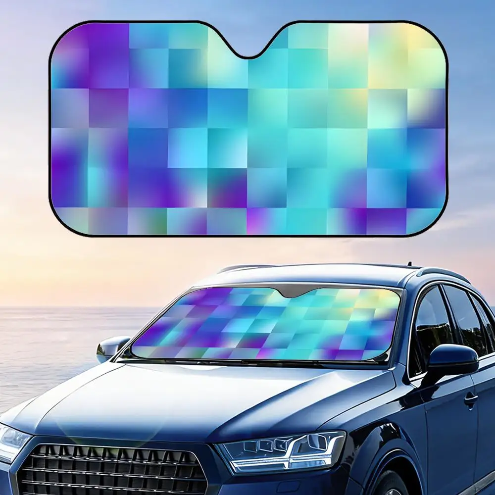 

Blurred Squares Sun Visor Reusable Aluminum Foil Windshield UV Protection Heat Insulation Cover Foldable Sun Visor Shade