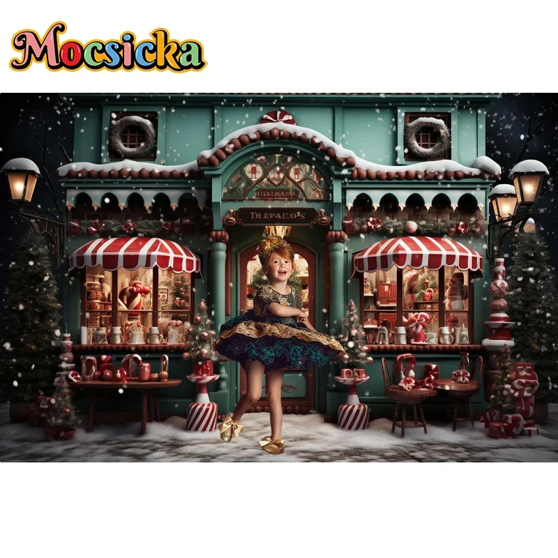 Mocsicka Christmas Toy Store Backdrop Kids Portrait Photography Props Adult Children Xmas Snow Candy House Background Studio