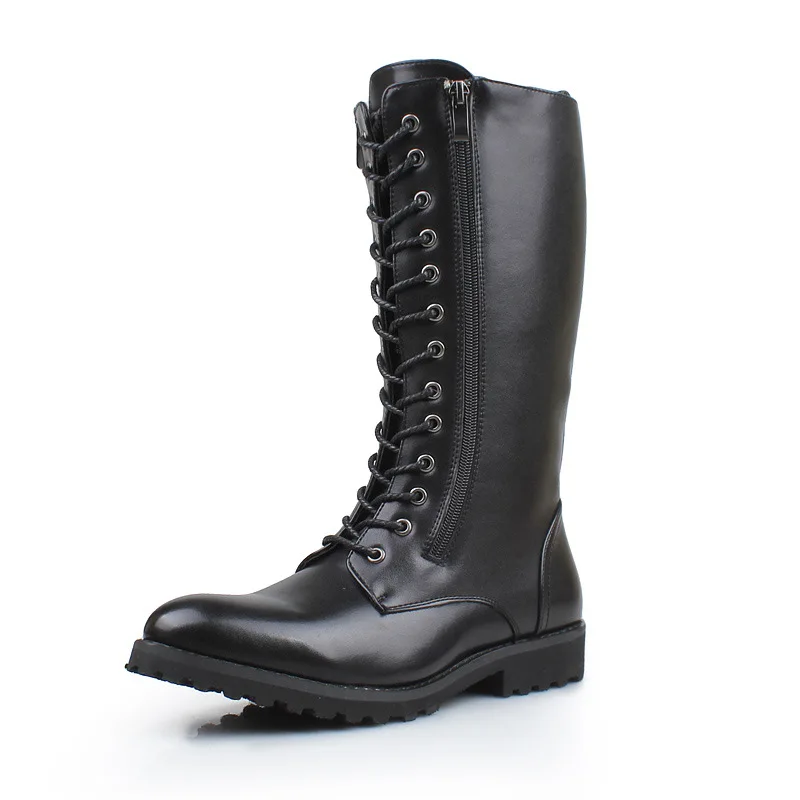 men's luxury fashion high boots stage nightclub dress genuine leather shoes autumn winter motorcycle boot knight long botas mans view 5