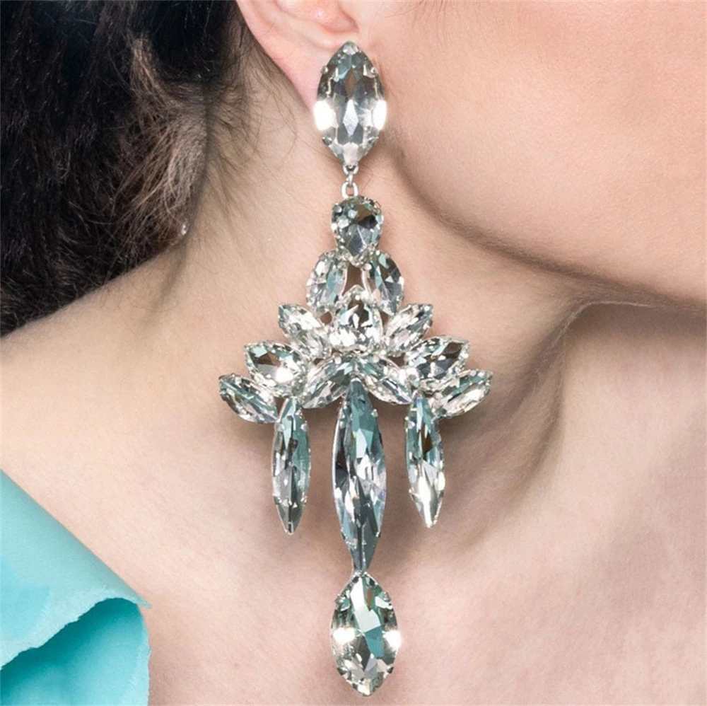 Elegant Shiny Rhinestone Earrings Jewelry Luxury Wedding Party Earrings Bridal Crystal Jewelry Earrings Accessories for Women