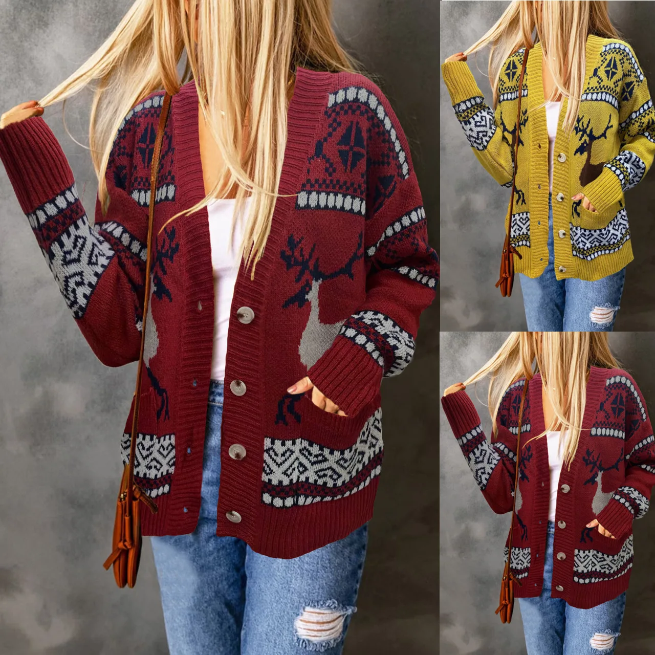 

Women's Tops Cardigan Autumn/winter Button Knit Sweater Christmas Sweater Coats Cardigan Damen Cardigan Mujer Блузка Женская