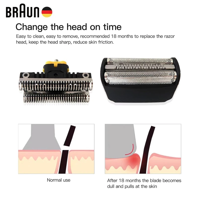 Braun 30B Shaver Head Series 3 Foil Cutter Blade for Electric Razor 7504 7505 7510 7511 7514 7515 7516 7763 7783 7785 7765