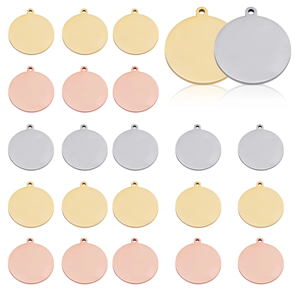 

10pcs/lot Gold Plated Round Stainless Steel Blank Charms Pendants Logos Stamping Tags For Jewelry Making DIY Necklaces Supplie