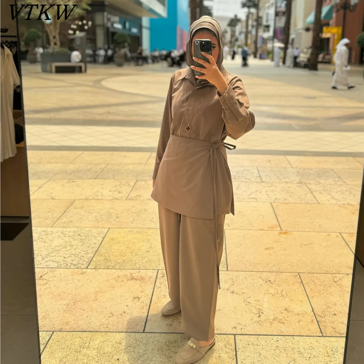 

VTKW однотонный пуловер с завязками, простой элегантный женский пиджак из двух предметов, свободные брюки, комплект весеннего сезона 2021, высокое качество