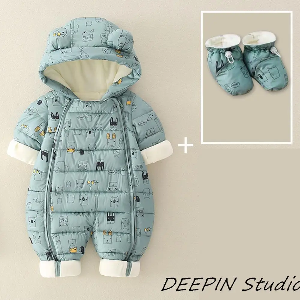 Newborn Baby Jumpsuit Hooded Plus Velvet Warm 2024 winter wear Baby Boys Snowsuit Toddler Snow Suit Girl Cotton Overalls Rompers