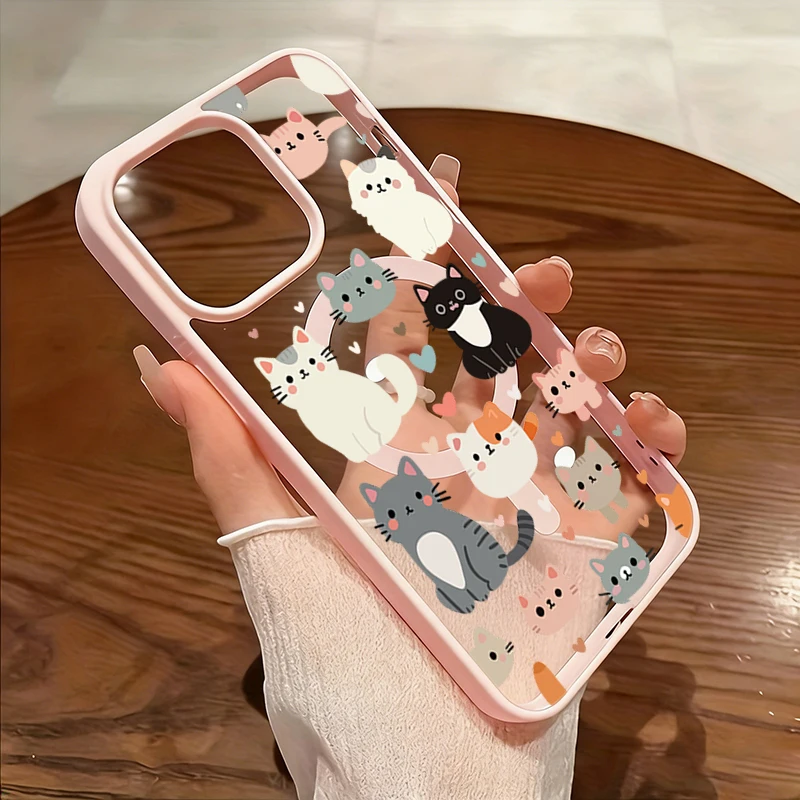 Case for Samsung Galaxy S26 S24 S23 S25 Ultra Plus FE A57 A56 A55 A54 A37 A36 A17 Cute Cat Love Heart for Magsafe Magnetic Cover