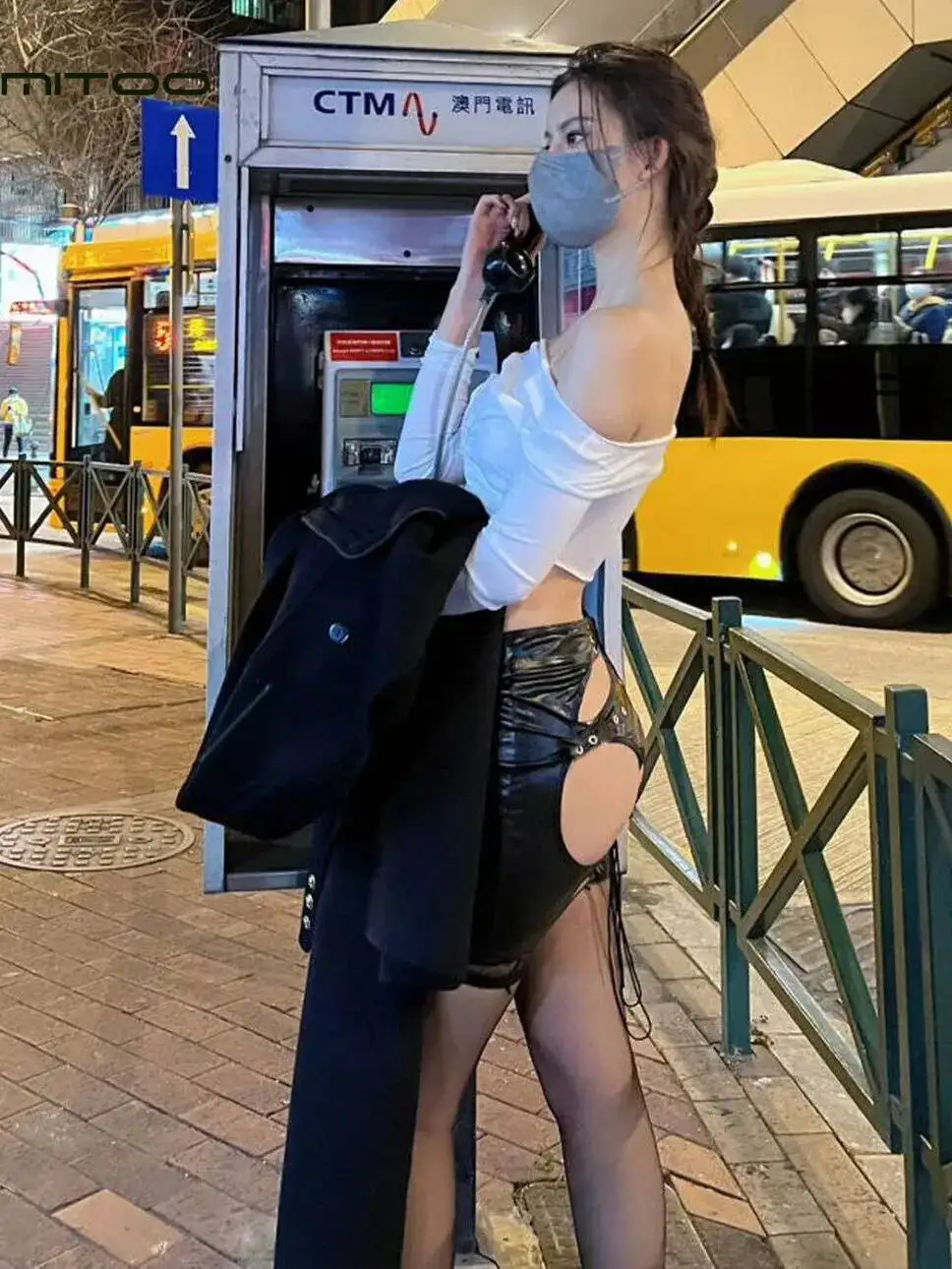 Sexy Style Hot Girl Leather Skirt PU Short Skirt Exposed Buttocks High Waist Tie Half Skirt Patent Leather Mini Skirt OL VMX8