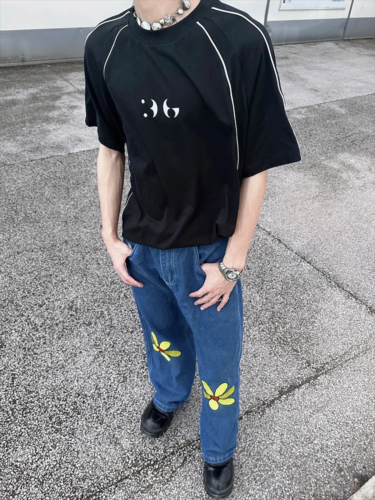 

Мужские джинсы Street Sle с вышивкой, широкие, в американском ретро-стиле, модные, свободного прямого кроя, осенние, универсальные, повседневные