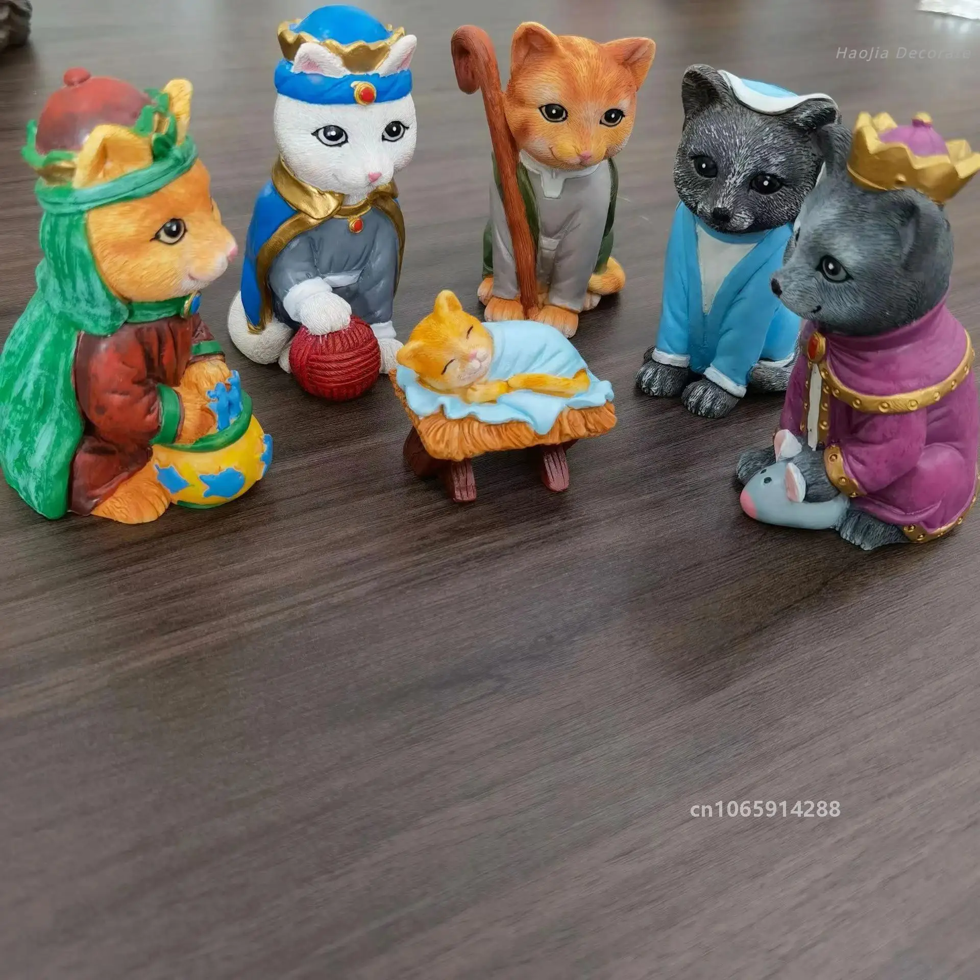 Nativity Royal Cats Christmas Decoration Resin Crafts Animal Cat Nativity Scene Ornament Collection Birth Of Jesus Home Decor