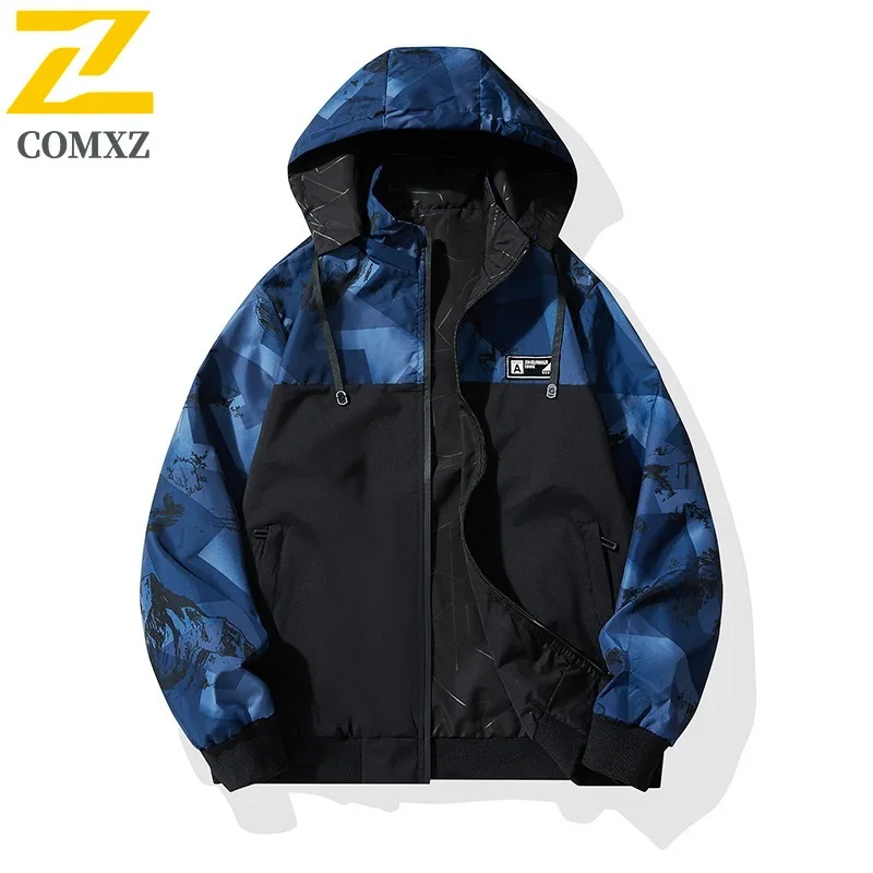 

COMXZ Мужская камуфляжная модная куртка, водонепроницаемая ветрозащитная классическая куртка с капюшоном для пеших прогулок, охоты, уличной спецодежды, осень-зима 2025