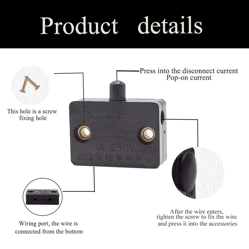 8 Pcs Cabinet Door Switch Cabinet Lamp Switch Drawers Open On Close Door Applicable To 12V 24V 110V Black