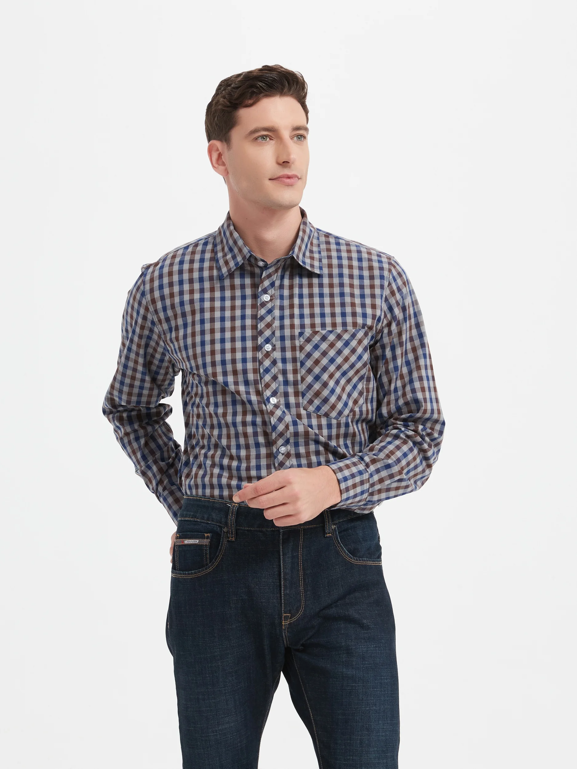 

Men's Plus Size Shirts Cotton Versatile Casual Checkered Long Sleeve Shirts Spring Summer New Single Pocket Buttons Thin Shirts
