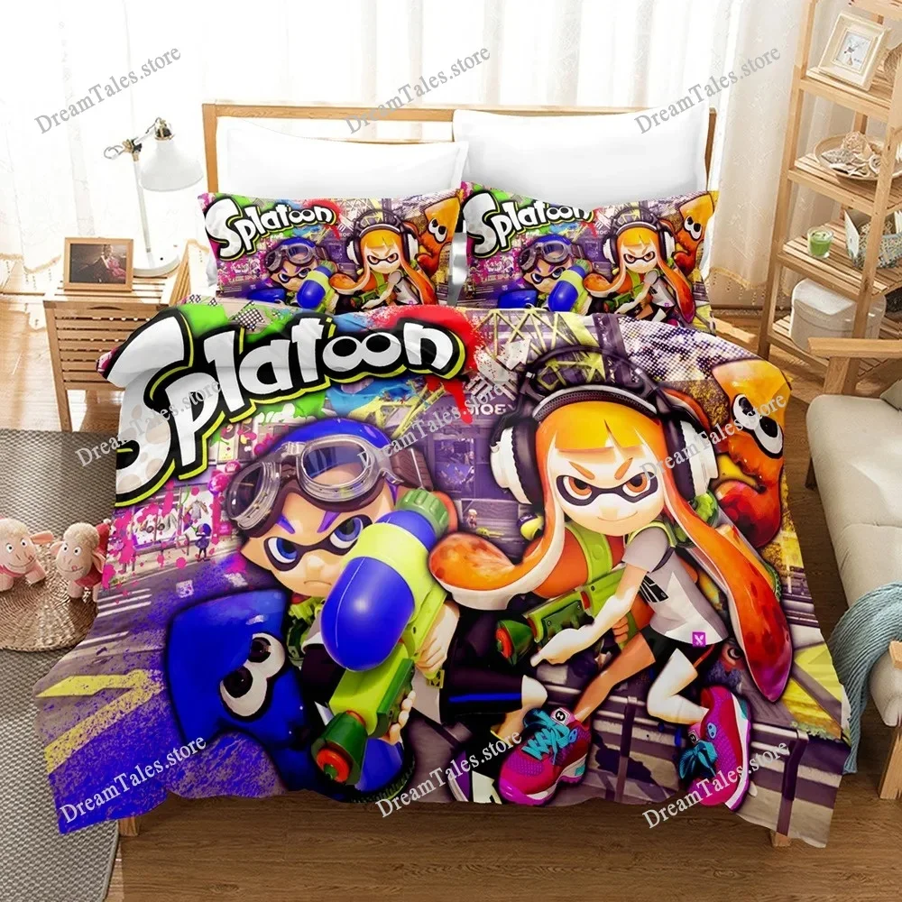 Splatoon Bedding Set Single Twin Full Queen King Size Bed Set Adult Kid Bedroom Duvet Cover Sets 3D Print Game Bed Sheet Set
