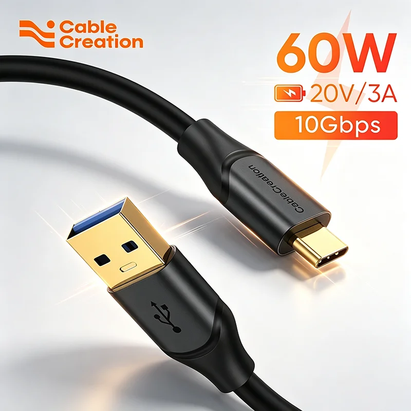 CableCreation USB A to Type‑C ケーブル USB3.2 Gen2 10Gbps データケーブル 60W 3A 高速充電 Android Auto Carplay対応 外付けSSD ノートPC Galaxy S24 iPhone16 Androidスマホ