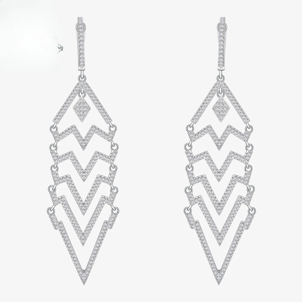 Triangular Splicing Long Tassel Earrings European and American Precision Micro Inlaid Full Diamond S925 Pure Silver Ear Jewelry