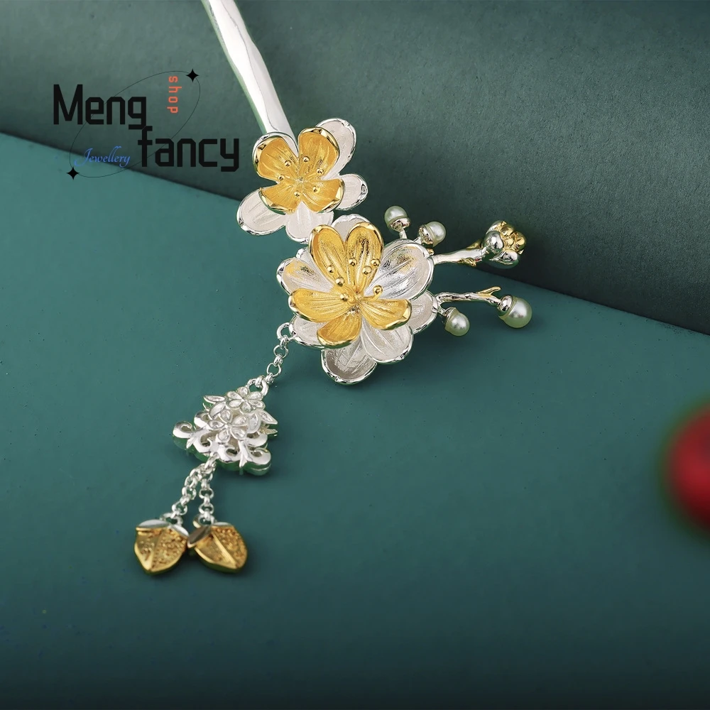 New Ancient Style Plum Blossom Tassel Hairpin Female Gold-plated Country Tide Hanfu Ancient Costume Exquisite Fashion Jewelry