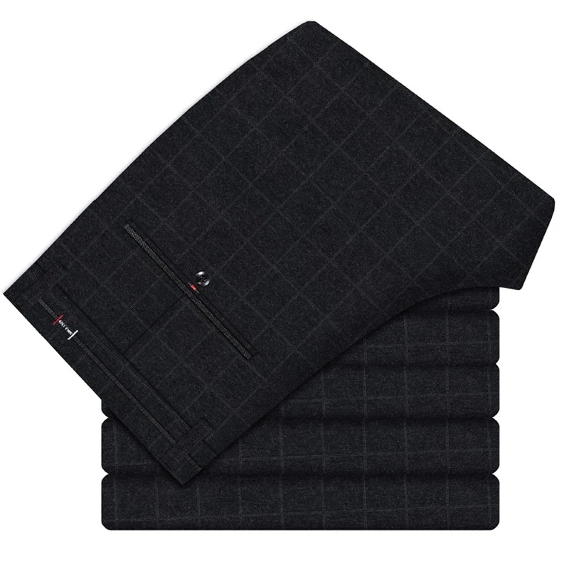 2024 Autumn New Men's Slim Plaid Casual Pants Fashion Soft Stretch Business Work Trousers Gentleman Brand Clothes Black Blue