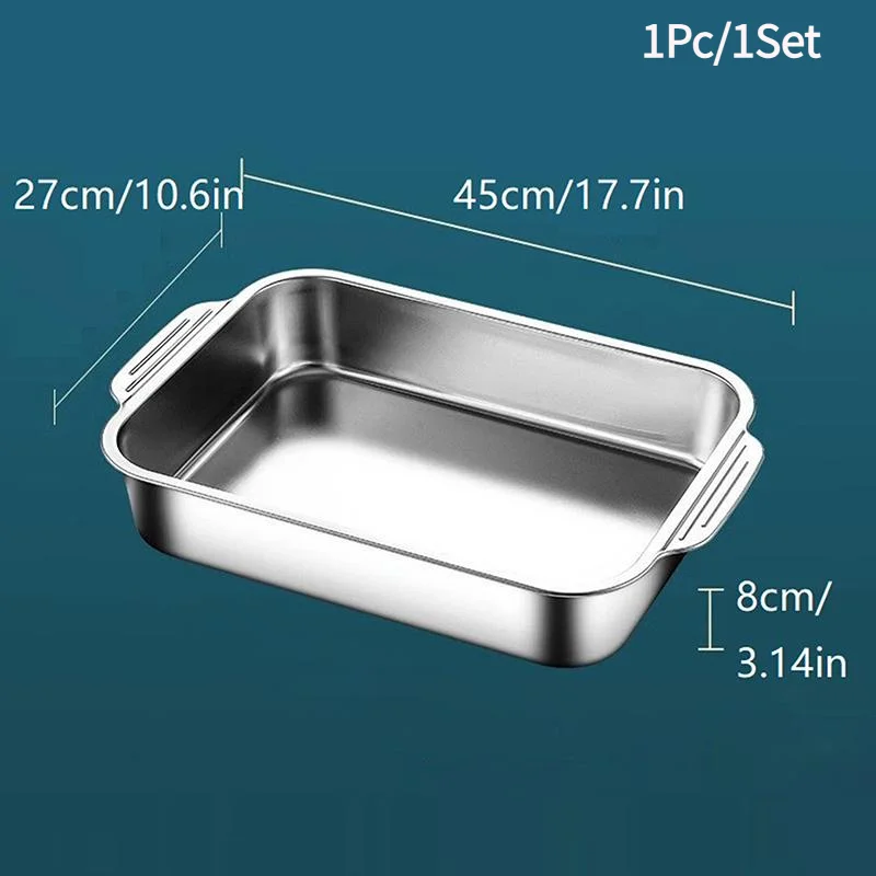 #1Pc/1Set Stainless Steel Baking Pan With Lids Deep Dish For Fish/Pasta/Grilling Oven & Dishwasher Safe Cookware